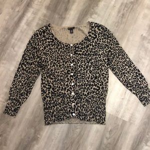 3/4 sleeve animal print cardigan sweater